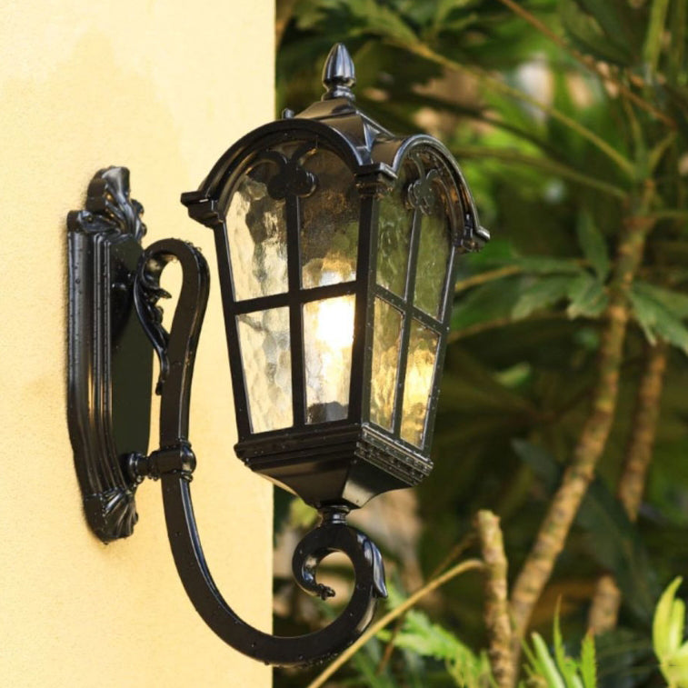 Traditional European Quadrilateral Lace Aluminum Printed Glass 1-Light Outdoor Wall Sconce Lamp For Garden