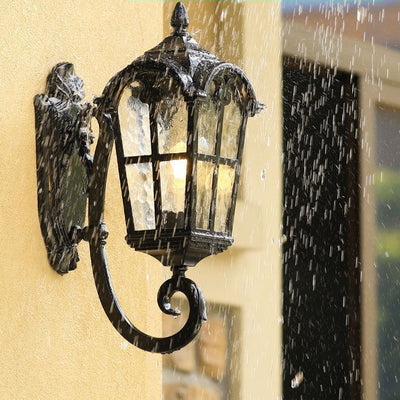 Traditional European Quadrilateral Lace Aluminum Printed Glass 1-Light Outdoor Wall Sconce Lamp For Garden