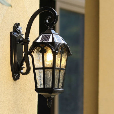 Traditional European Quadrilateral Lace Aluminum Printed Glass 1-Light Outdoor Wall Sconce Lamp For Garden