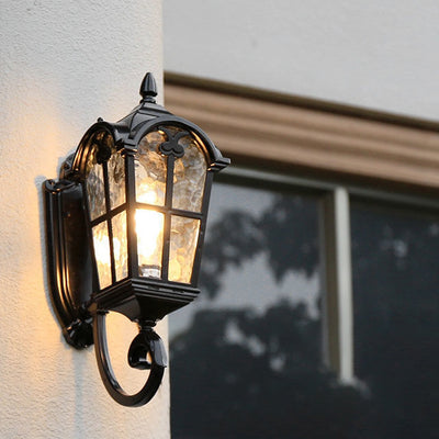 Traditional European Quadrilateral Lace Aluminum Printed Glass 1-Light Outdoor Wall Sconce Lamp For Garden