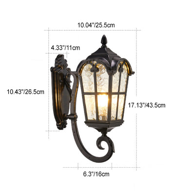 Traditional European Quadrilateral Lace Aluminum Printed Glass 1-Light Outdoor Wall Sconce Lamp For Garden