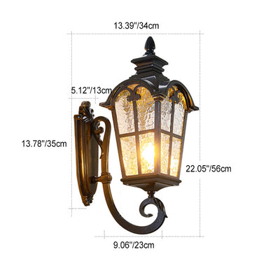 Traditional European Quadrilateral Lace Aluminum Printed Glass 1-Light Outdoor Wall Sconce Lamp For Garden