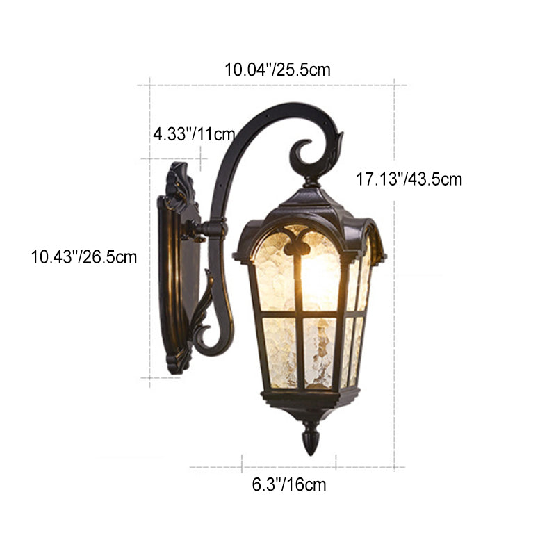 Traditional European Quadrilateral Lace Aluminum Printed Glass 1-Light Outdoor Wall Sconce Lamp For Garden