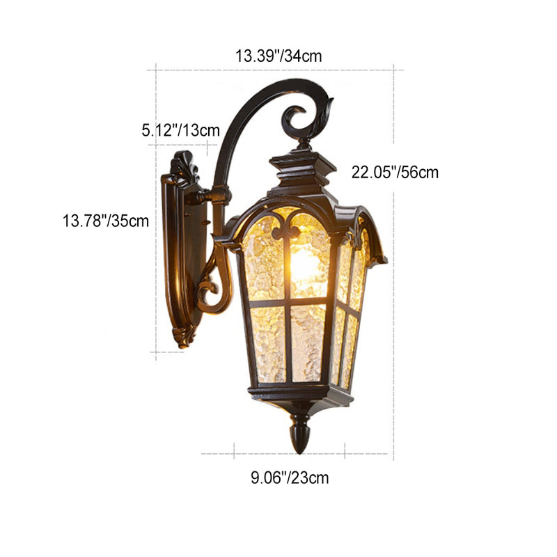 Traditional European Quadrilateral Lace Aluminum Printed Glass 1-Light Outdoor Wall Sconce Lamp For Garden