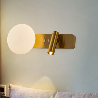 Modern Minimalist Rectangle Round Globe Aluminum Acrylic Shade LED Wall Sconce Lamp For Bedroom