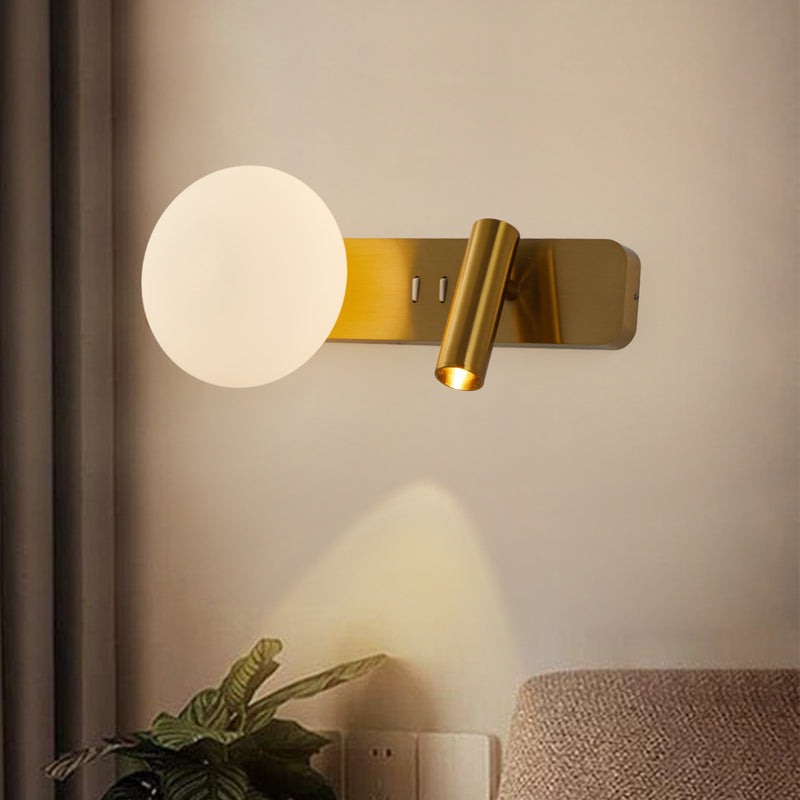 Modern Minimalist Rectangle Round Globe Aluminum Acrylic Shade LED Wall Sconce Lamp For Bedroom