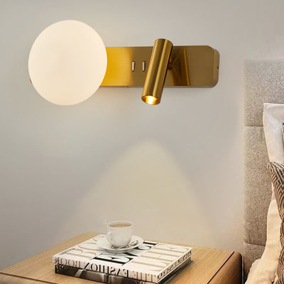 Modern Minimalist Rectangle Round Globe Aluminum Acrylic Shade LED Wall Sconce Lamp For Bedroom