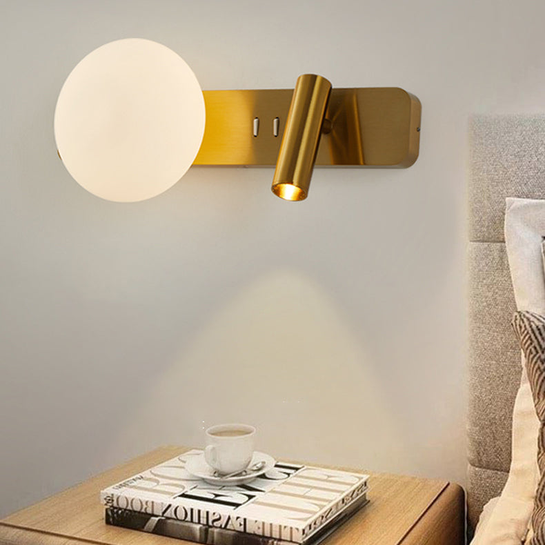 Modern Minimalist Rectangle Round Globe Aluminum Acrylic Shade LED Wall Sconce Lamp For Bedroom