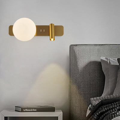 Modern Minimalist Rectangle Round Globe Aluminum Acrylic Shade LED Wall Sconce Lamp For Bedroom