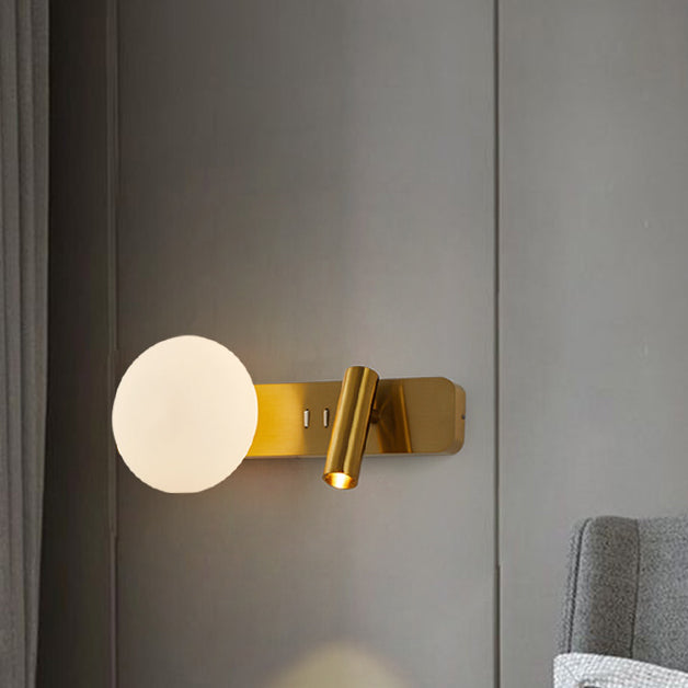 Modern Minimalist Rectangle Round Globe Aluminum Acrylic Shade LED Wall Sconce Lamp For Bedroom