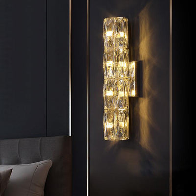 Modern Minimalist Cylindrical Stainless Steel Crystal 2/3/4/6 Light Wall Sconce Lamp For Living Room