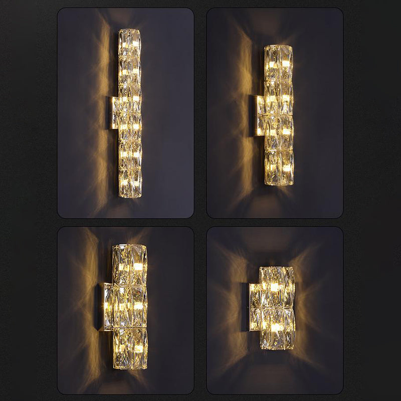 Modern Minimalist Cylindrical Stainless Steel Crystal 2/3/4/6 Light Wall Sconce Lamp For Living Room