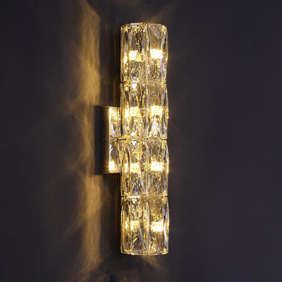 Modern Minimalist Cylindrical Stainless Steel Crystal 2/3/4/6 Light Wall Sconce Lamp For Living Room