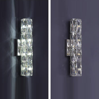 Modern Minimalist Cylindrical Stainless Steel Crystal 2/3/4/6 Light Wall Sconce Lamp For Living Room