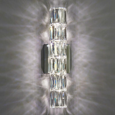 Modern Minimalist Cylindrical Stainless Steel Crystal 2/3/4/6 Light Wall Sconce Lamp For Living Room