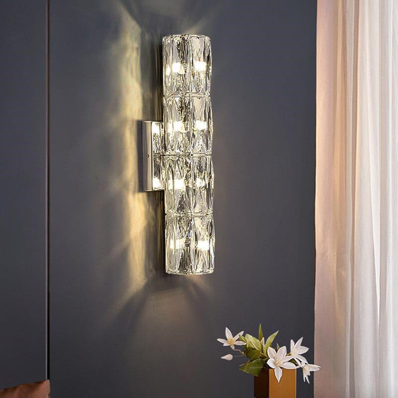 Modern Minimalist Cylindrical Stainless Steel Crystal 2/3/4/6 Light Wall Sconce Lamp For Living Room