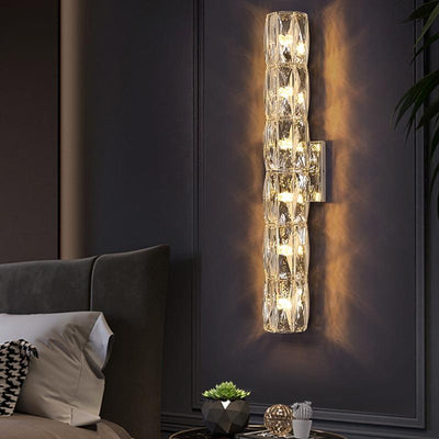 Modern Minimalist Cylindrical Stainless Steel Crystal 2/3/4/6 Light Wall Sconce Lamp For Living Room