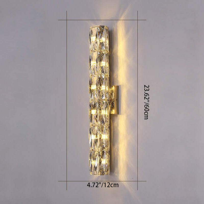 Modern Minimalist Cylindrical Stainless Steel Crystal 2/3/4/6 Light Wall Sconce Lamp For Living Room