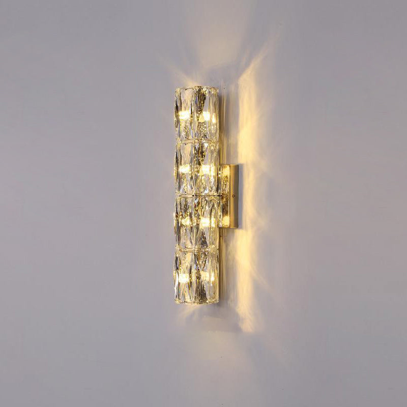 Modern Minimalist Cylindrical Stainless Steel Crystal 2/3/4/6 Light Wall Sconce Lamp For Living Room