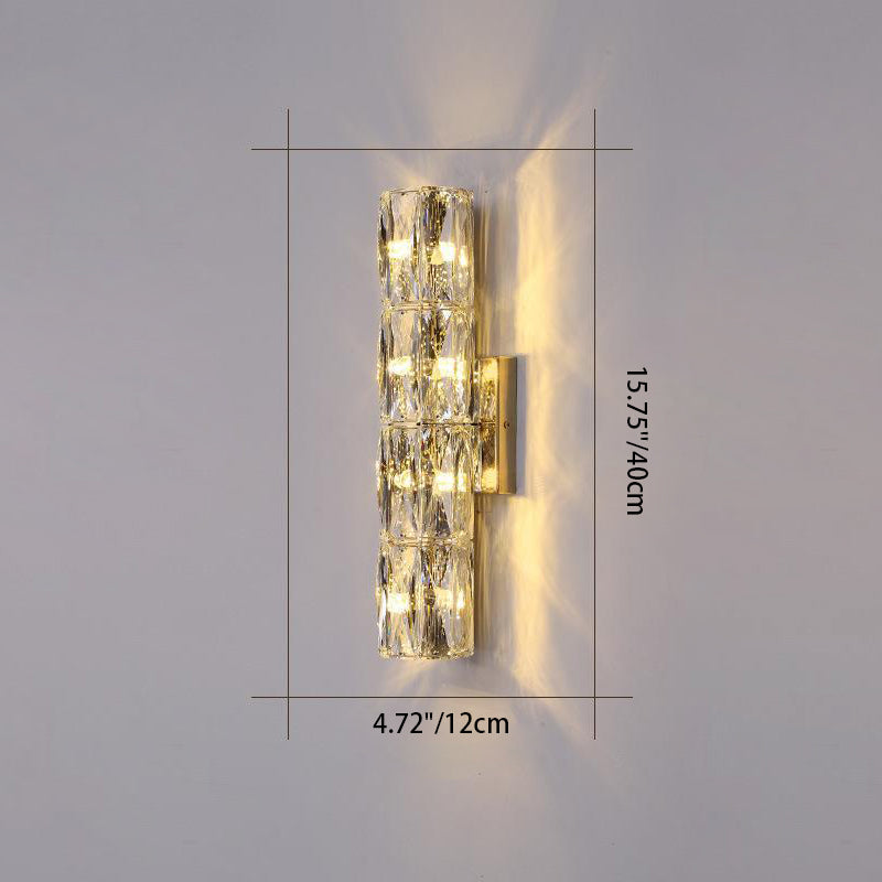 Modern Minimalist Cylindrical Stainless Steel Crystal 2/3/4/6 Light Wall Sconce Lamp For Living Room