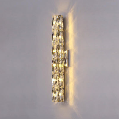 Modern Minimalist Cylindrical Stainless Steel Crystal 2/3/4/6 Light Wall Sconce Lamp For Living Room