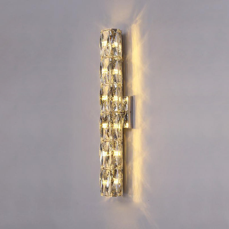 Modern Minimalist Cylindrical Stainless Steel Crystal 2/3/4/6 Light Wall Sconce Lamp For Living Room