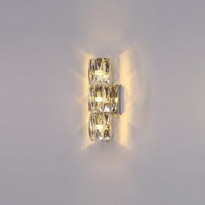 Modern Minimalist Cylindrical Stainless Steel Crystal 2/3/4/6 Light Wall Sconce Lamp For Living Room