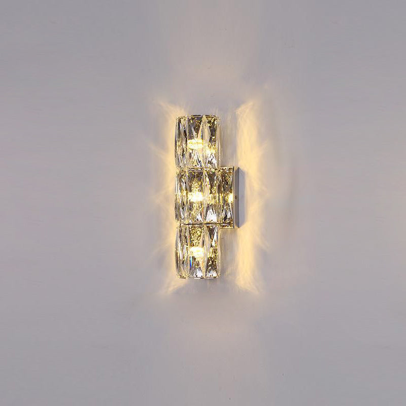 Modern Minimalist Cylindrical Stainless Steel Crystal 2/3/4/6 Light Wall Sconce Lamp For Living Room