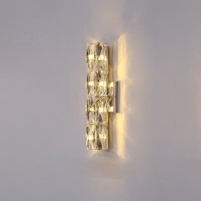 Modern Minimalist Cylindrical Stainless Steel Crystal 2/3/4/6 Light Wall Sconce Lamp For Living Room