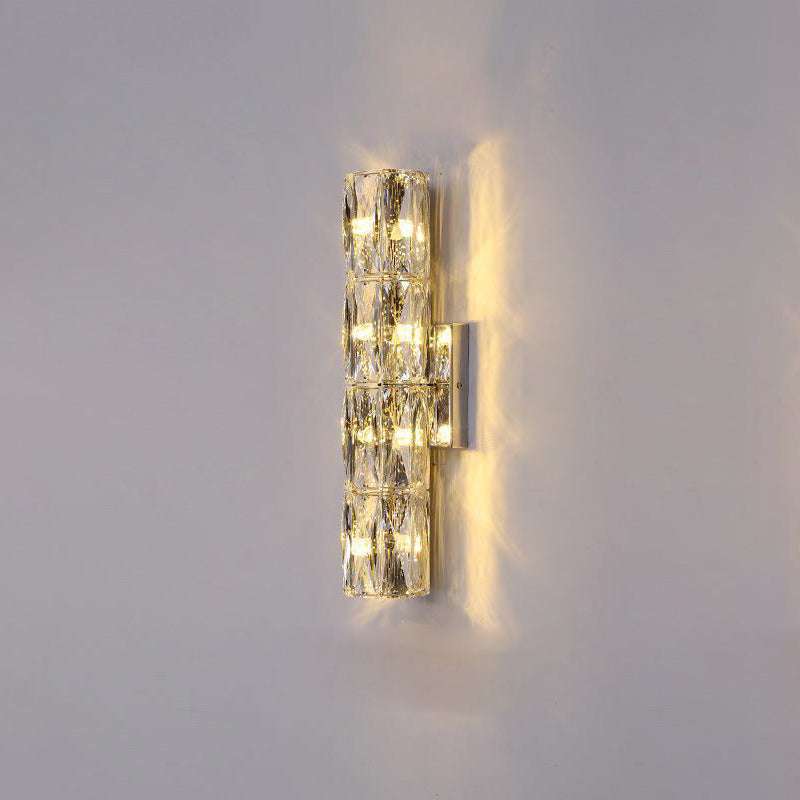 Modern Minimalist Cylindrical Stainless Steel Crystal 2/3/4/6 Light Wall Sconce Lamp For Living Room