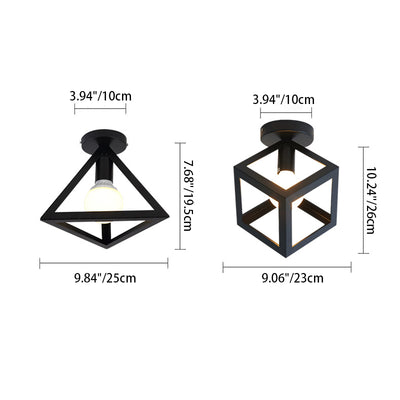 Modern Minimalist Triangle Square Line Iron 1-Light Semi-Flush Mount Ceiling Light For Hallway