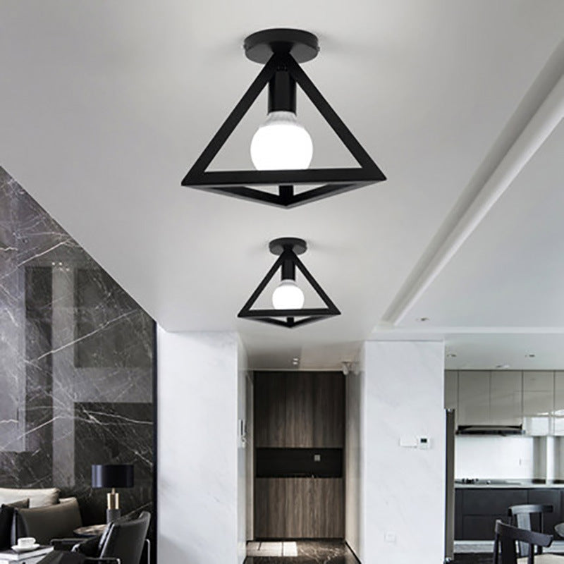 Modern Minimalist Triangle Square Line Iron 1-Light Semi-Flush Mount Ceiling Light For Hallway