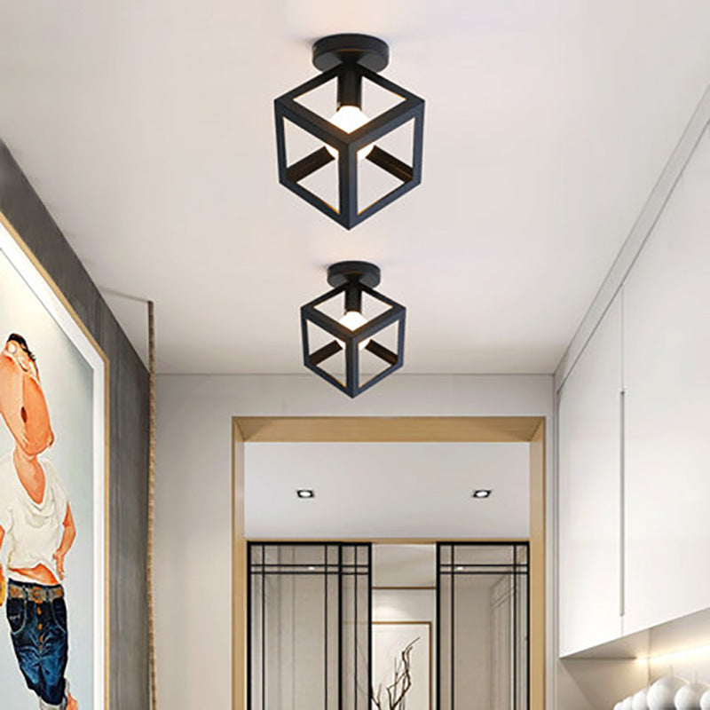 Modern Minimalist Triangle Square Line Iron 1-Light Semi-Flush Mount Ceiling Light For Hallway