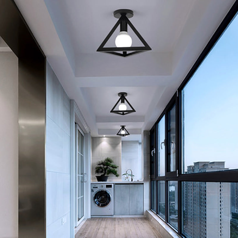 Modern Minimalist Triangle Square Line Iron 1-Light Semi-Flush Mount Ceiling Light For Hallway