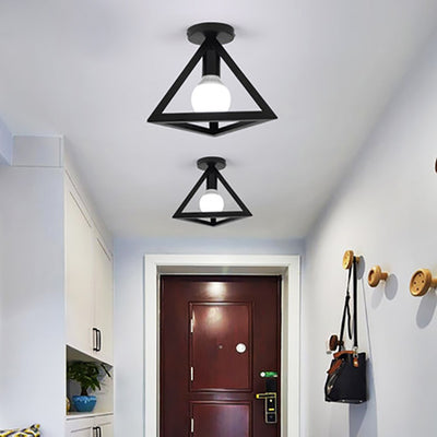 Modern Minimalist Triangle Square Line Iron 1-Light Semi-Flush Mount Ceiling Light For Hallway