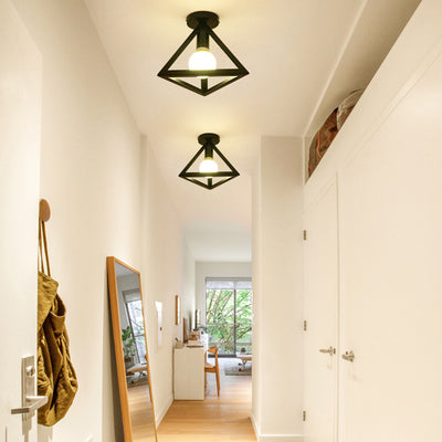 Modern Minimalist Triangle Square Line Iron 1-Light Semi-Flush Mount Ceiling Light For Hallway