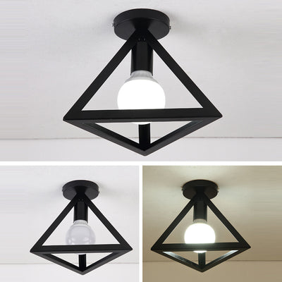 Modern Minimalist Triangle Square Line Iron 1-Light Semi-Flush Mount Ceiling Light For Hallway