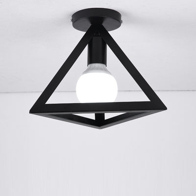 Modern Minimalist Triangle Square Line Iron 1-Light Semi-Flush Mount Ceiling Light For Hallway