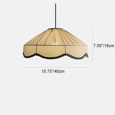 Traditional French Cream Round Cone Linen Fabric 1-Light Pendant Light For Living Room