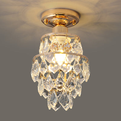 Modern Luxury Round Crystal Iron Frame 1-Light Semi-Flush Mount Ceiling Light For Living Room