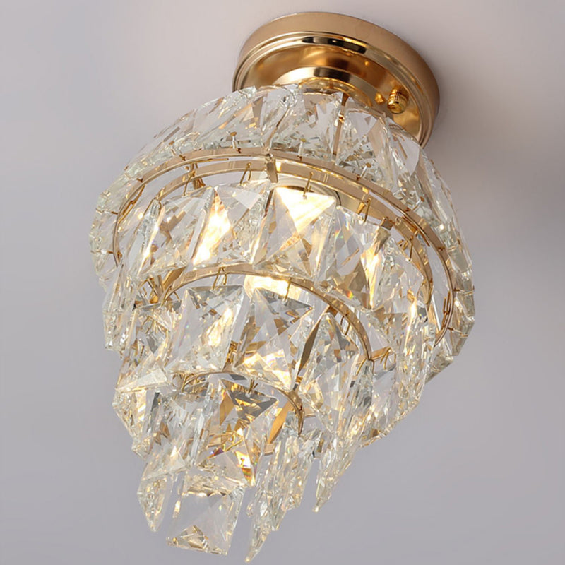 Modern Luxury Round Crystal Iron Frame 1-Light Semi-Flush Mount Ceiling Light For Living Room