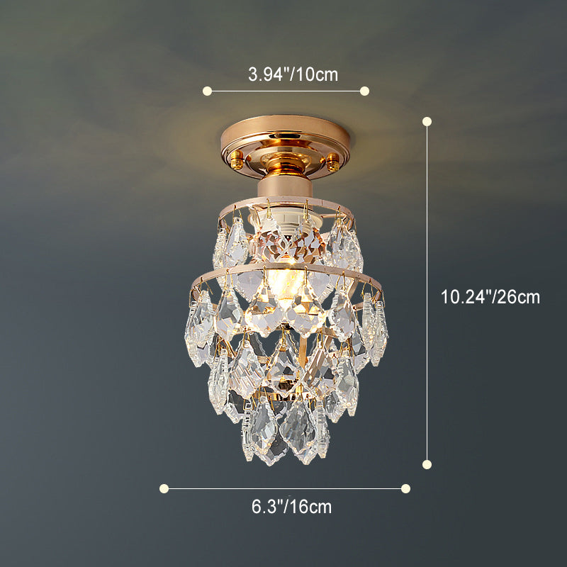 Modern Luxury Round Crystal Iron Frame 1-Light Semi-Flush Mount Ceiling Light For Living Room