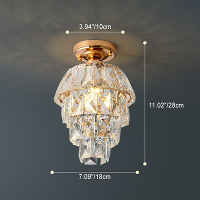 Modern Luxury Round Crystal Iron Frame 1-Light Semi-Flush Mount Ceiling Light For Living Room