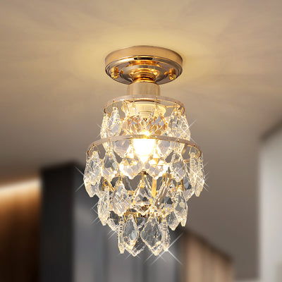 Modern Luxury Round Crystal Iron Frame 1-Light Semi-Flush Mount Ceiling Light For Living Room