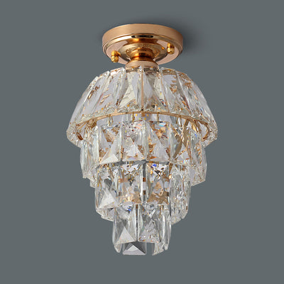 Modern Luxury Round Crystal Iron Frame 1-Light Semi-Flush Mount Ceiling Light For Living Room