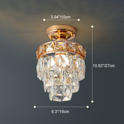 Modern Luxury Round Square Block Crystal Iron Frame 1-Light Semi-Flush Mount Ceiling Light For Living Room