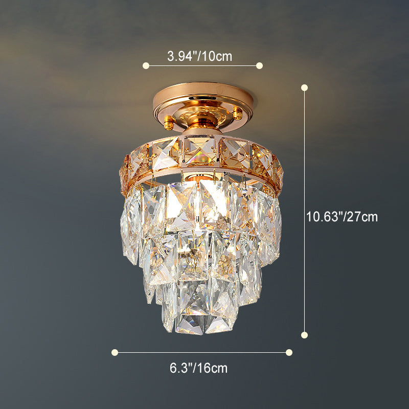 Modern Luxury Round Square Block Crystal Iron Frame 1-Light Semi-Flush Mount Ceiling Light For Living Room