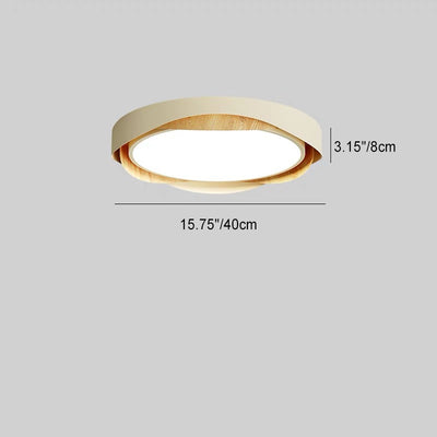 Contemporary Retro Round Wood Grain Iron Frame Acrylic Shade LED Flush Mount Ceiling Light For Bedroom