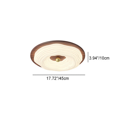 Contemporary Retro Round Cloudy Iron Solid Wood PE Shade LED Flush Mount Ceiling Light For Bedroom