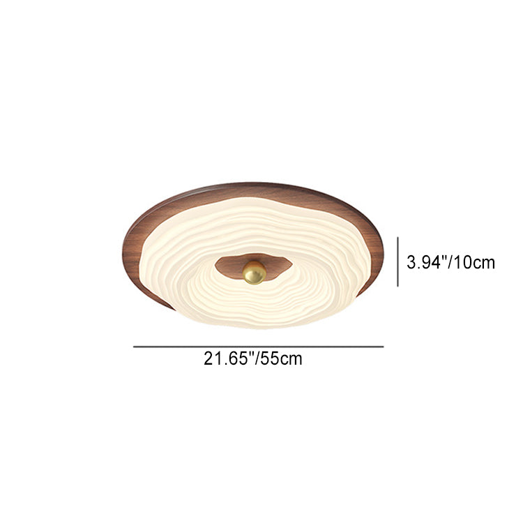 Contemporary Retro Round Cloudy Iron Solid Wood PE Shade LED Flush Mount Ceiling Light For Bedroom